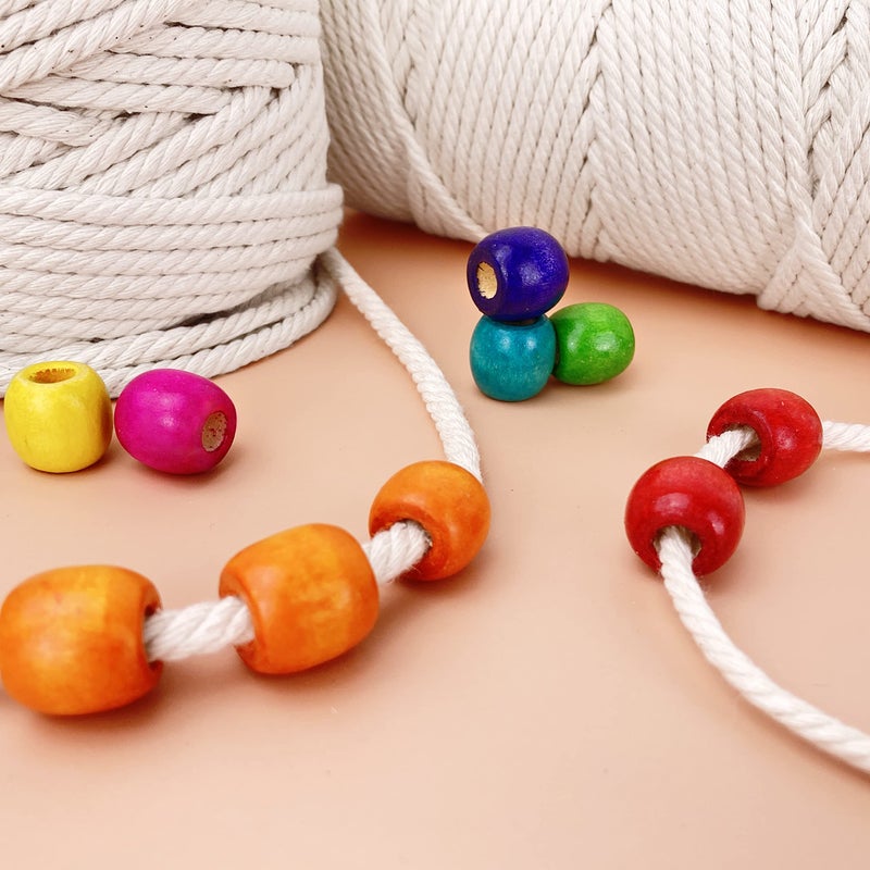 Craft Making Shop 200 Large Hole Wood Beads for Crafts and Macrame 17mm x 14mm Barrel Hair Beads with 8mm Large Hole Multicolor Assortment, 200 Count - Image 3
